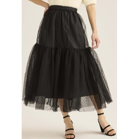 Scoop Womens Tulle Dot Midi Skirt Black Soot Size S (4-6) - Picture 4 of 7